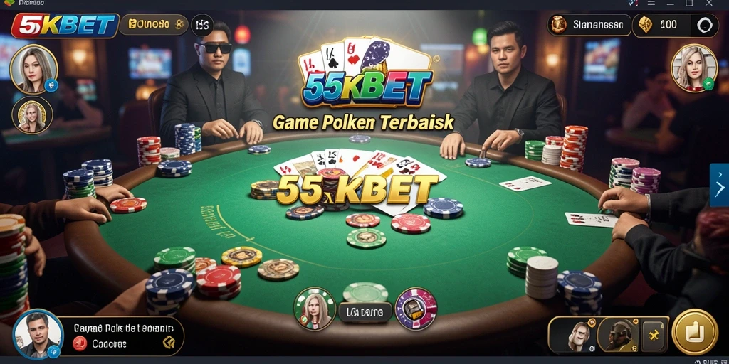 Tampilan gameplay poker yang menarik di 55KBET dengan banyak pemain.