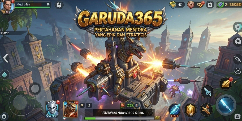 Screenshot utama GARUDA365 menunjukkan gameplay menara yang strategis dan menegangkan.