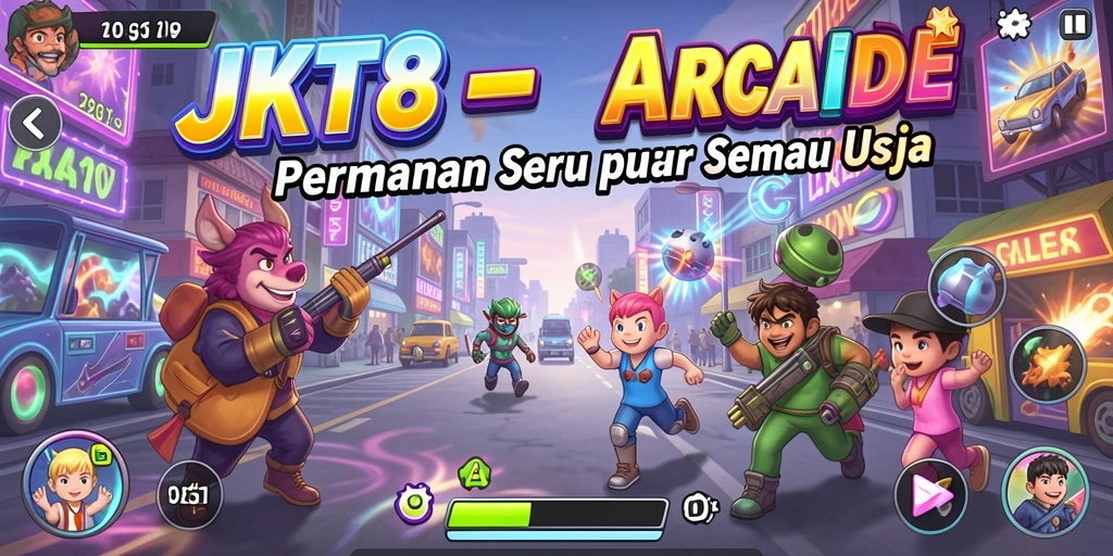 Tampilan gameplay JKT8 yang penuh warna dan seru.
