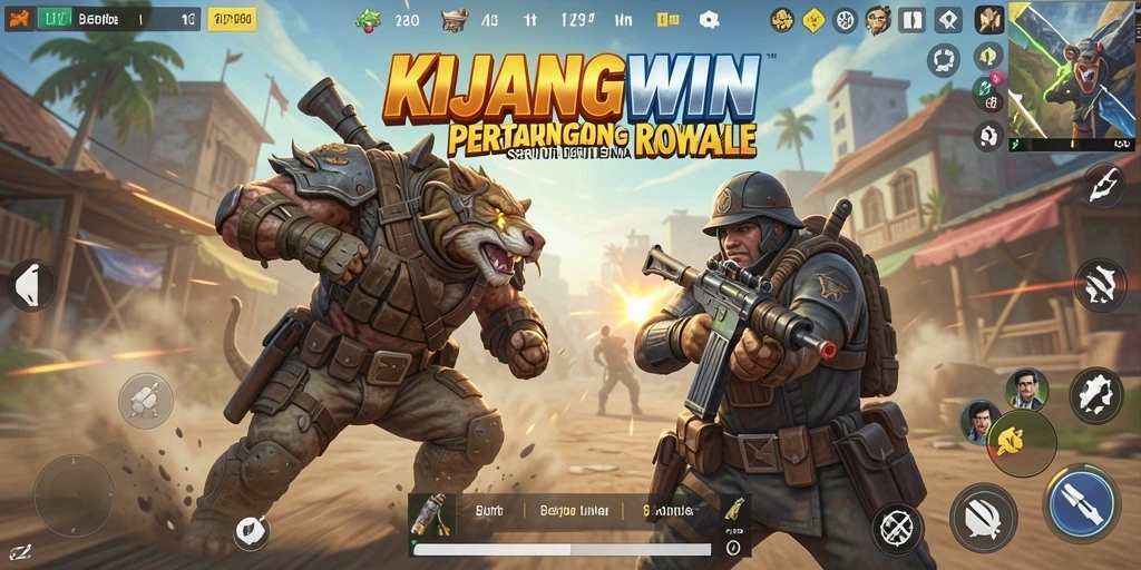 Tampilan gameplay intens dalam KIJANGWIN, pertarungan seru Battle Royale.
