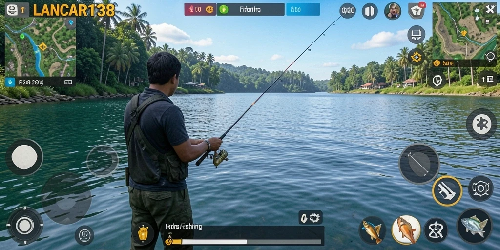 Tampilan gameplay menarik dari LANCAR138 saat memancing di laut.