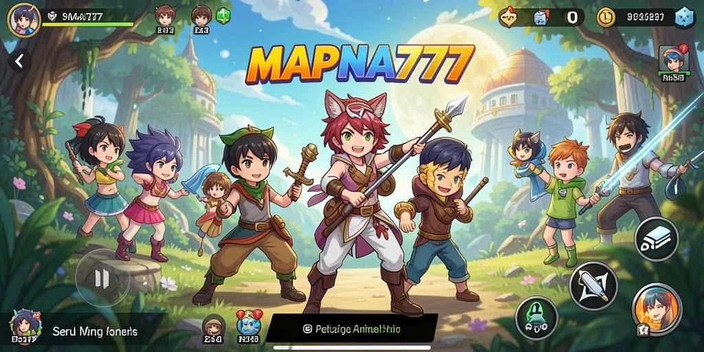 Tampilan Gameplay MAPNA777 dengan karakter-karakter Anime yang penuh aksi.