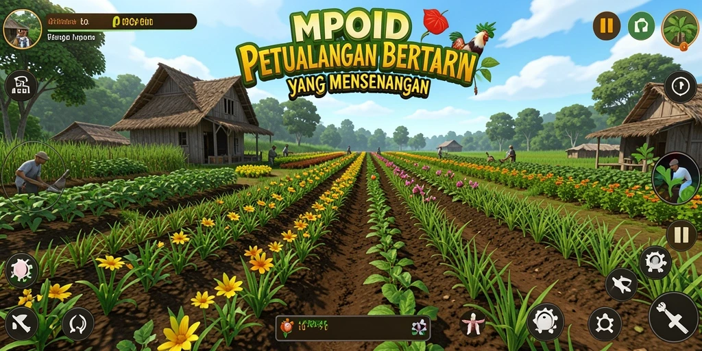Tampilan gameplay MPOID yang menunjukkan kebun yang subur dan aktif.