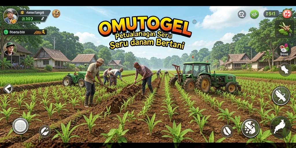 Screenshot utama OMUTOGEL menampilkan ladang indah dengan tanaman subur.