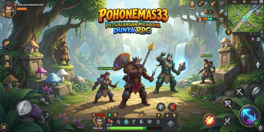 Screenshot gameplay POHONEMAS33 menampilkan pertarungan epik di dunia fantasi.