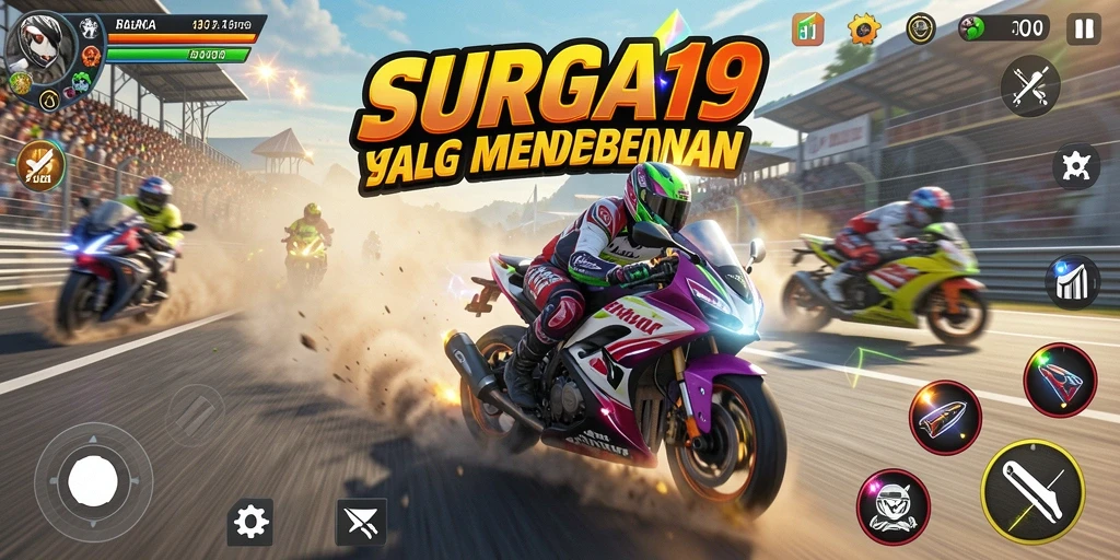 Gameplay seru di SURGA19 dengan aksi balapan motor yang mendebarkan.